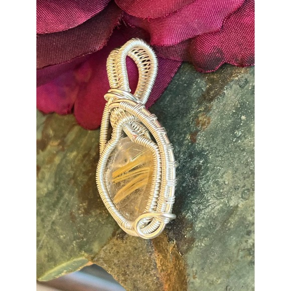Gold Rutile Quartz Wrapped In 925 Sterling Silver - Picture 1 of 10